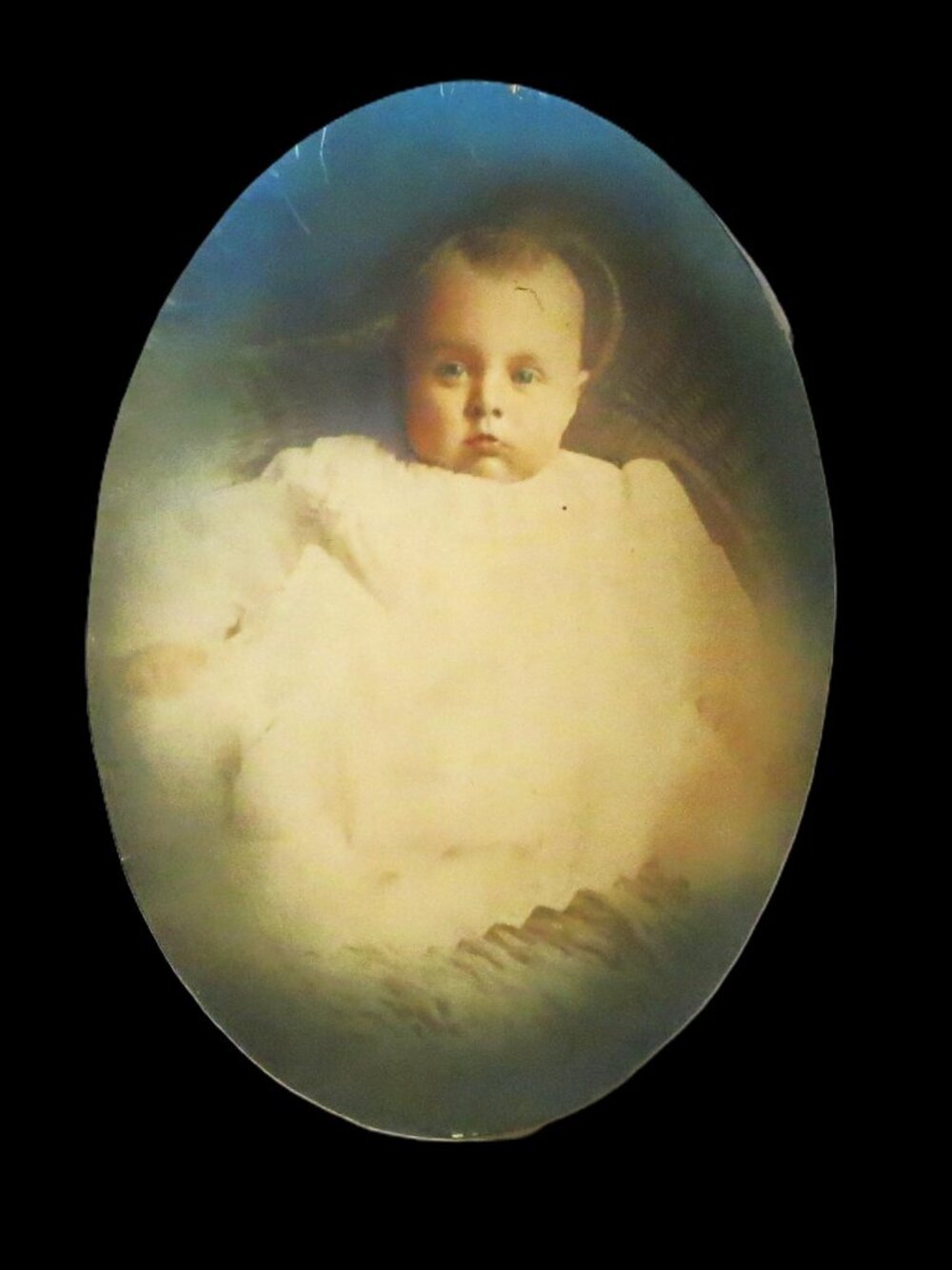 Antique Edwardian Baby Portrait Photo Oval Sepia Hand‑Colored Print Home Decor